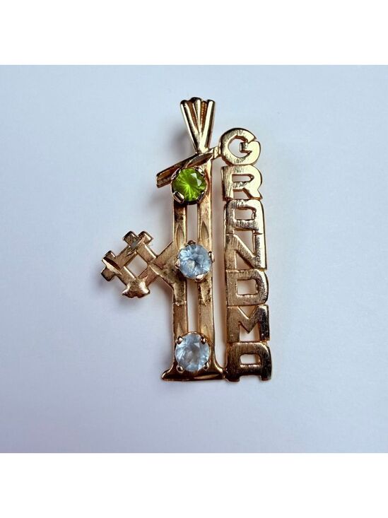 Jewelry - 14K Solid Yellow Gold #1 Grandma Peridot Aquamarine Topaz Gemstone VTG Pendant